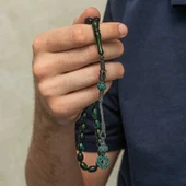 Gümüş Kazaz Püsküllü Yeşil Sıkma Kehribar Tesbih thumbnail 3