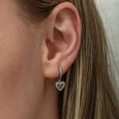 Gümüş Kalp Kurdele Sallantılı Kadın Küpe - 3