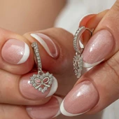 Gümüş Kalp Kurdele Sallantılı Kadın Küpe - 1