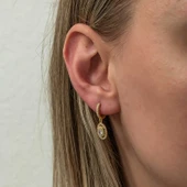 Gümüş Gold Oval Taşlı Sallantılı Küpe - 5