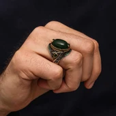 Gümüş Yeşil Akik Taşlı Erkek Yüzük - 4