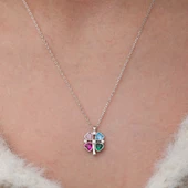 Gümüş Renkli Taşlı Kalp Figürlü Yonca Kolye thumbnail 4