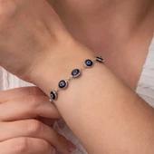 Gümüş Yuvarlak Nazar Kadın Bileklik - 5