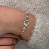 Gümüş Zirkon Taşlı Ay Yıldız Kadın Bileklik - 4