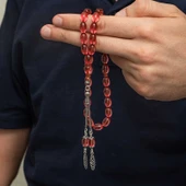 Gümüş Püsküllü Ateş Kehribar Tesbih - 4