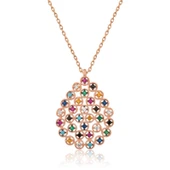 Gümüş Rose Renkli Taşlı Damla Kolye thumbnail 1