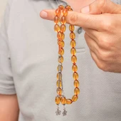 Gümüş Püsküllü Ateş Kehribar Tesbih - 3