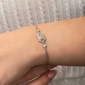 Gümüş Altıgen Baget Taşlı Kadın Bileklik - 5