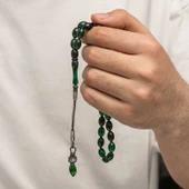 Gümüş 1000 Ayar Kazaz Püsküllü Sıkma Kehribar Tesbih thumbnail 4