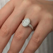 Gümüş Oval Zirkon Taşlı Kadın Yüzük - 5