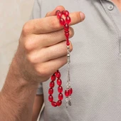 Gümüş Kırmızı Ateş Kehribar Tesbih - 3