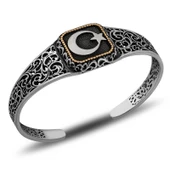 Gümüş Ay Yıldız Ayarlanabilir Kelepçe Erkek Bileklik - 1