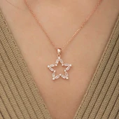 ​Gümüş Rose Baget Taşlı Yıldız Kolye thumbnail 2