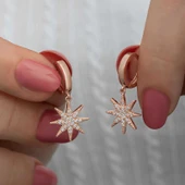 Gümüş Rose Sallantılı Kutup Yıldızı Kadın Küpe thumbnail 1