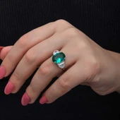 Gümüş Yeşil Renk Paraiba Taşlı Kadın Yüzük - 5