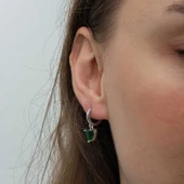 Gümüş Yeşil Taşlı Kalpli Kadın Küpe - 1