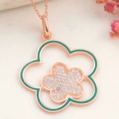 ​Gümüş Rose Çiçek Desenli Kadın Kolye thumbnail 1