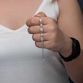 Gümüş Oval Taşlı Kadın Bileklik - 2