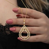 Gümüş Gold Kaplama Damla Çeyrek Takılabilen Kadın Kolye thumbnail 2