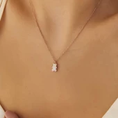 Gümüş Rose Renkli Ayıcık Kadın Kolye thumbnail 2