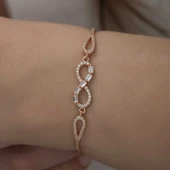 Gümüş Rose Baget Taşlı Sonsuzluk Bileklik thumbnail 2