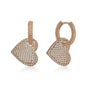 Gümüş Rose Halka Kalp Bayan Küpe - 1