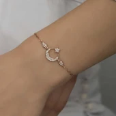 Gümüş Rose Ay Yıldız Kadın Bileklik - 5