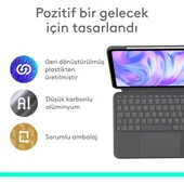 Logitech Combo Touch 11 inç iPad Pro M4 ile Uyumlu Türkçe Klavyeli Tablet Kılıfı - Gri thumbnail 8