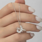 Gümüş Rodyum Tek Taşlı Uçak Kadın Kolye thumbnail 4