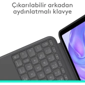 Logitech Combo Touch 11 inç iPad Pro M4 ile Uyumlu Türkçe Klavyeli Tablet Kılıfı - Gri thumbnail 3