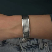 Gümüş Eskitme Desenli Kadın Bilezik - 5