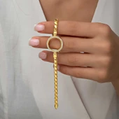 Gümüş Çeyrek Takılabilen Altın Kaplama Kadın Bileklik thumbnail 3