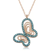 Gümüş Rose Turkuaz Taşlı Kelebek Kadın Kolye thumbnail 1