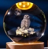 Dekoratif Baykuş Tasarımlı Ahşap Altlıklı Işıklı Cam Küre Büyük Boy 8cm - 1