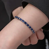 925 Ayar Gümüş Mavi Taşlı Su Yolu Kadın Bileklik thumbnail 2