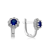 Gümüş Mavi Çiçek Desenli Yuvarlak J Kadın Küpe thumbnail 1