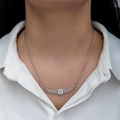 Gümüş Gurmet Zincirli Yuvarlak Baget Taşlı Kadın Kolye thumbnail 4