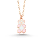 925 Ayar Gümüş Rose Renkli Ayıcık Kadın Kolye thumbnail 3