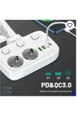 Akım Korumalı 2’li Ayrı Anahtarlı Priz, 2x Priz, 3x Usb, 1x Type-c, 2 Mt Kablo, Hızlı Şarj - 2