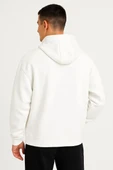 Erkek Ovarsize Kapüşonlu Swetshirt Kanguru Çepli Cıtcıtlı 3 iplik Şardonlu Hoodie - Beyaz thumbnail 3