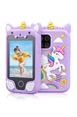 Çocuklar İçin Eğitici Telefon Dokunmatik Ekran Çift Kameralı Fenerli Müzik Çalar Oyun Video Mor - 1