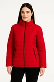 Kadın Bomber Mont Ceket – Su İtici Kumaş, Kapitone Astarlı, Fermuarlı, Kışlık - Kırmızı thumbnail 5