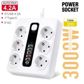 Hp-h04 3000w 10amper 6’lı 2metre Uzatma Kablolu Çoklu Termal Akım Priz - 1