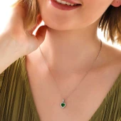 925 Ayar Gümüş Yeşil Taşlı Kalpli Kadın Kolye thumbnail 2