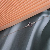 925 Ayar Gümüş Rose Mor Çiçek Kadın Bileklik thumbnail 2