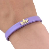 14 Ayar Altın Plakalı İsme Özel Taç Figürlü Doğal Mor Derili Hediye Bileklik-513 thumbnail 3
