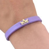 14 Ayar Altın Plakalı Harfe Özel Doğal Mor Derili Taç Figürlü Hediye Bileklik-513 thumbnail 3
