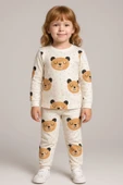 Kız Çocuk Ayıcık Desenli Pamuklu Pijama Takımı thumbnail 1