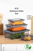 Porsima 466 4'lü Çok Amaçlı Dikdörtgen Sızdırmaz Kapaklı Gıda Erzak Saklama Kabı Seti Gri thumbnail 1