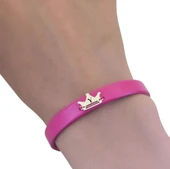 14 Ayar Altın Plakalı Harfe Özel Doğal Pembe Derili Taç Motifli Hediye Bileklik-514 thumbnail 3